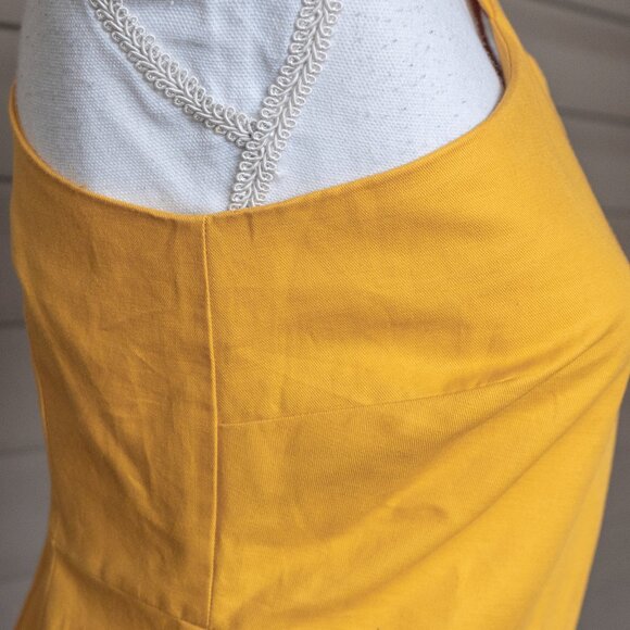 Ann Taylor Halter Midi Dress Mustard Yellow Gold Linen Blend Retro 50s A Line - Picture 9 of 11